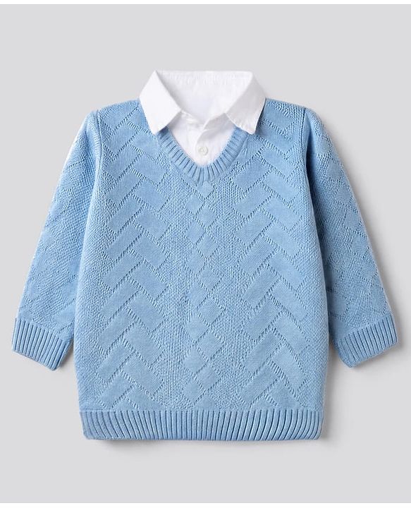 Babyhug Knit Full Sleeves Pullover with Cable Knit Design - Sky Blue