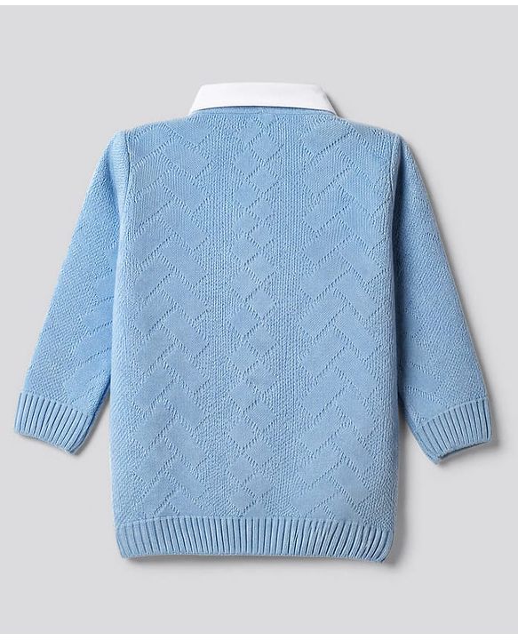 Babyhug Knit Full Sleeves Pullover with Cable Knit Design - Sky Blue