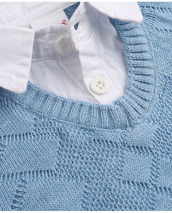 Babyhug Knit Full Sleeves Pullover with Cable Knit Design - Sky Blue