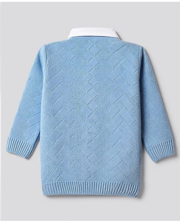 Babyhug Knit Full Sleeves Pullover with Cable Knit Design - Sky Blue
