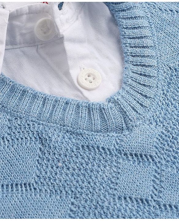 Babyhug Knit Full Sleeves Pullover with Cable Knit Design - Sky Blue