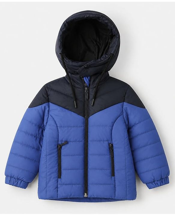 Babyhug Woven Full Sleeves Hooded Padded Quilted Winter Jacket - Light/Sky Blue