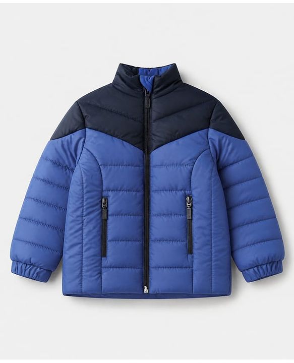 Babyhug Woven Full Sleeves Hooded Padded Quilted Winter Jacket - Light/Sky Blue