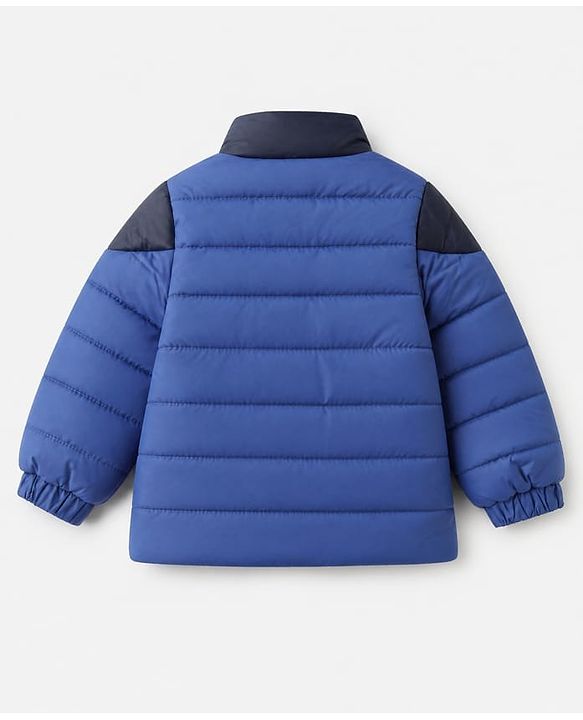Babyhug Woven Full Sleeves Hooded Padded Quilted Winter Jacket - Light/Sky Blue
