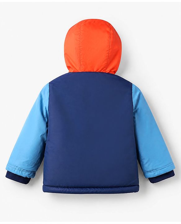 Babyhug Woven Padded Hoodie Jacket with Full Sleeves and Color Block in Navy Blue