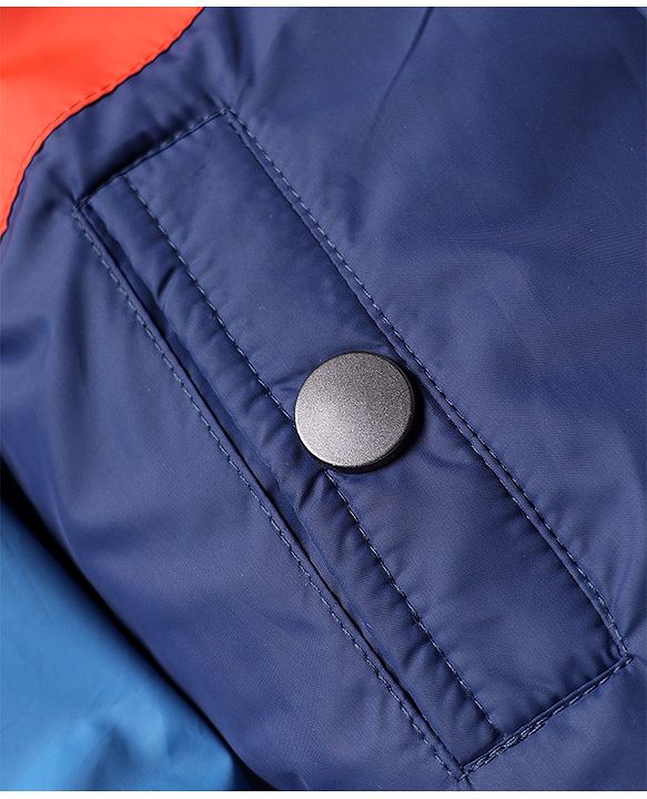 Babyhug Woven Padded Hoodie Jacket with Full Sleeves and Color Block in Navy Blue