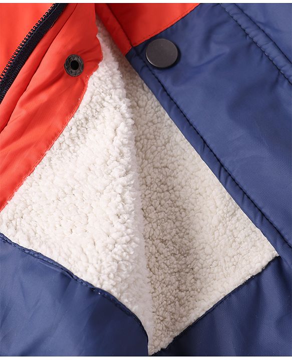 Babyhug Woven Padded Hoodie Jacket with Full Sleeves and Color Block in Navy Blue