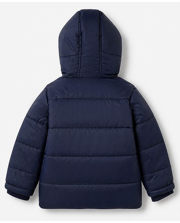 Babyhug Woven Padded Hoodie Jacket with Full Sleeves and Chevron Stripes Print in Navy Blue