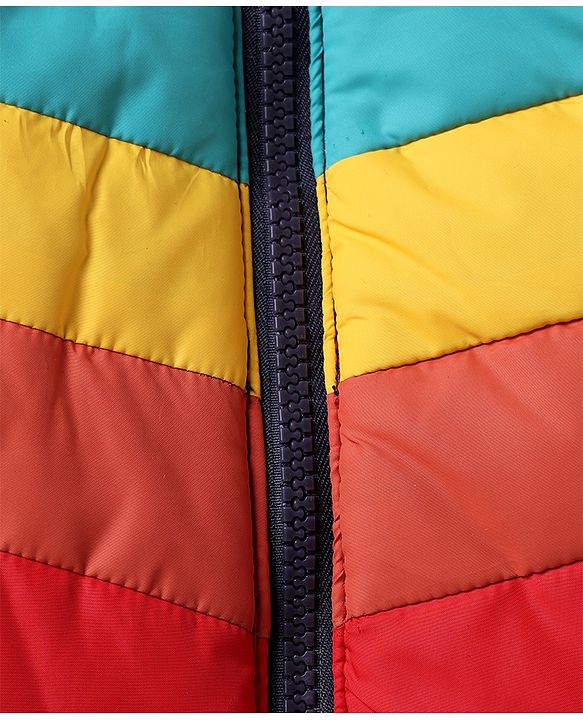 Babyhug Woven Padded Hoodie Jacket with Full Sleeves and Chevron Stripes Print in Navy Blue