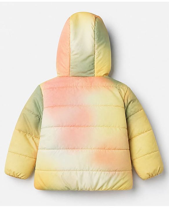 Babyhug Woven Padded Quilted Hooded Winter Jacket with Front Open & Full Sleeves with Tie-Dye Print - Yellow