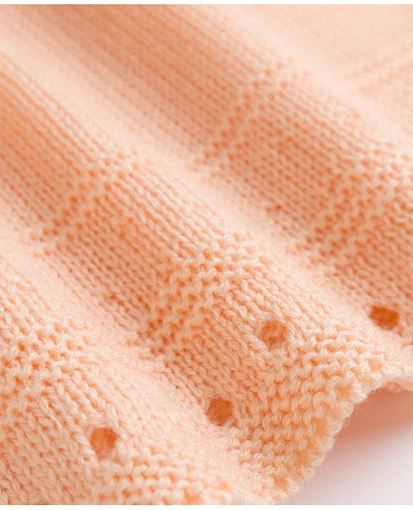 Babyhug Knit Woolen Dress with Full Sleeves and Cable Knit Design - Peach