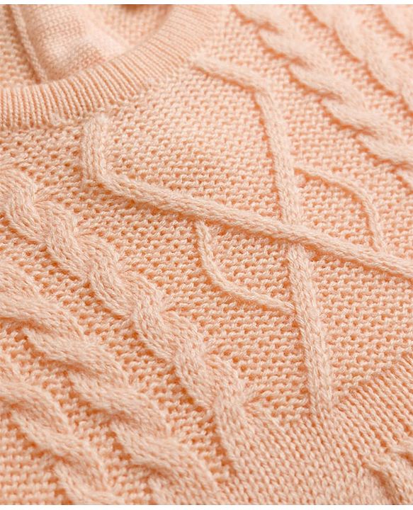 Babyhug Knit Woolen Dress with Full Sleeves and Cable Knit Design - Peach