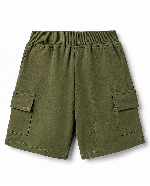 Babyhug 100% Cotton Single Jersey Knit Half Sleeves Dino Printed Henley T-Shirt and Shorts Set - Olive Green