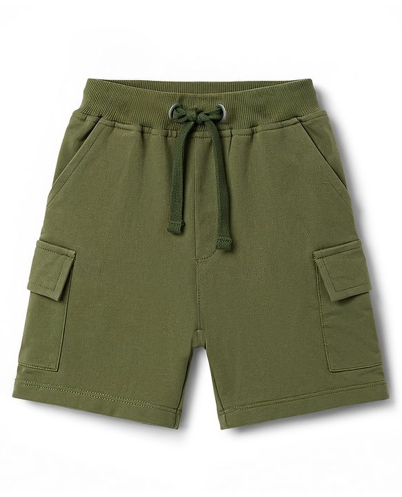 Babyhug 100% Cotton Single Jersey Knit Half Sleeves Dino Printed Henley T-Shirt and Shorts Set - Olive Green