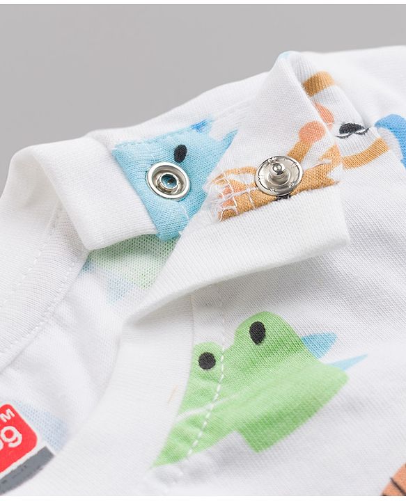 Babyhug 100% Cotton Single Jersey Knit Half Sleeves T-Shirt & Shorts With Animal Print - White & Light Brown