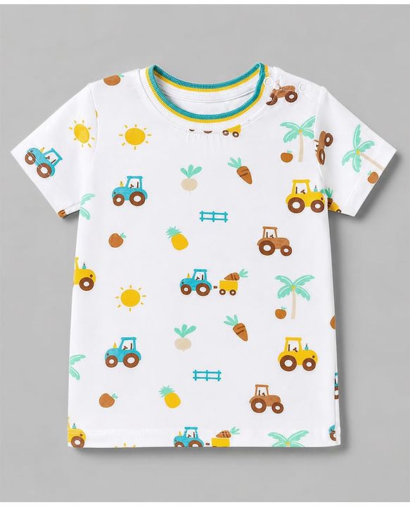 Babyhug Single Jersey Knit Half Sleeves T-Shirt & Shorts Set Car Print - Blue