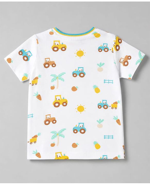 Babyhug Single Jersey Knit Half Sleeves T-Shirt & Shorts Set Car Print - Blue