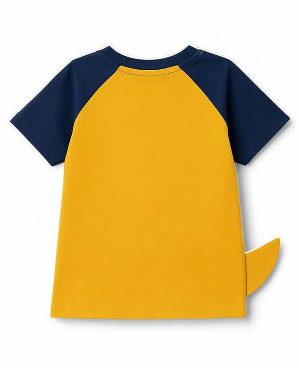 Babyhug Single Jersey Knit Half Raglan Sleeves T-Shirt & Shorts Set Dino Print - Orange & Blue
