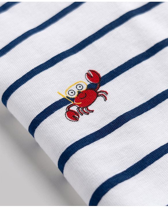 Babyhug 100% Cotton Single Jersey Knit Half Sleeves T-Shirt & Shorts Set With Sea Life Print - White & Navy Blue