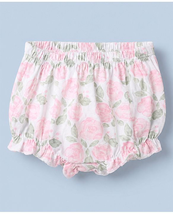 Babyhug 100% Cotton Single Jersey Knit Bloomer With Floral Print Pack of 3 - Pink White