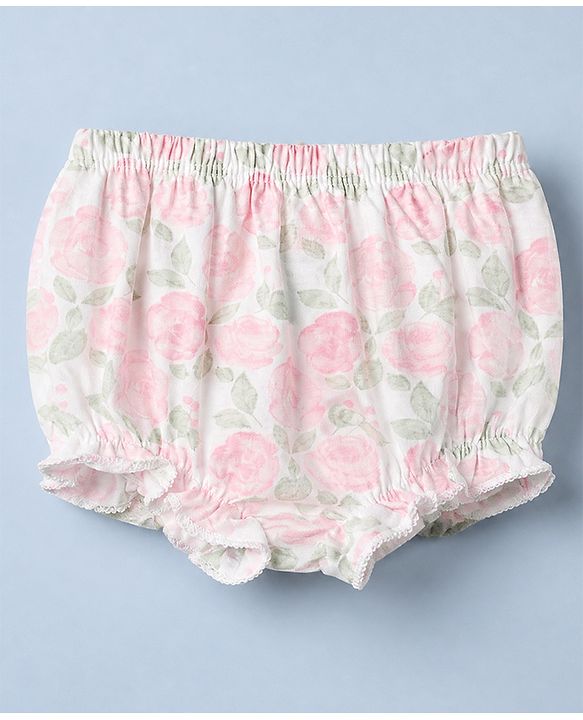Babyhug 100% Cotton Single Jersey Knit Bloomer With Floral Print Pack of 3 - Pink White