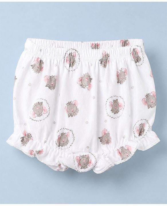 Babyhug 100% Cotton Single Jersey Knit Bloomer With Floral Print Pack of 3 - Pink White