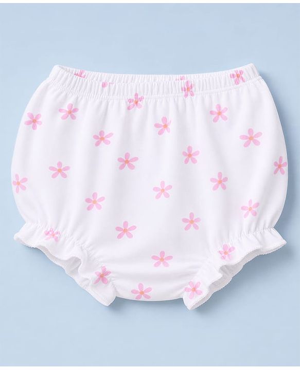 Babyhug 100% Cotton Single Jersey Knit Bloomer With Polka Dot & Floral Print Pack of 3 - Light Pink, Pink & White