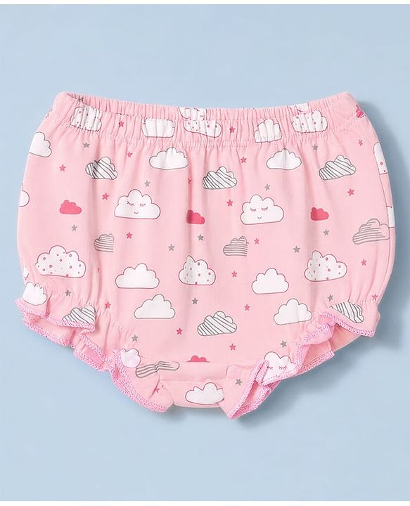 Babyhug 100% Cotton Single Jersey Knit Bloomer With Polka Dot & Floral Print Pack of 3 - Light Pink, Pink & White