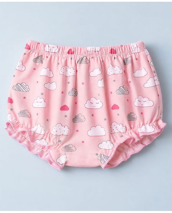 Babyhug 100% Cotton Single Jersey Knit Bloomer With Polka Dot & Floral Print Pack of 3 - Light Pink, Pink & White