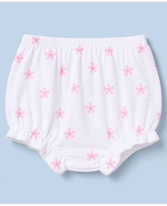 Babyhug 100% Cotton Single Jersey Knit Bloomer With Polka Dot & Floral Print Pack of 3 - Light Pink, Pink & White