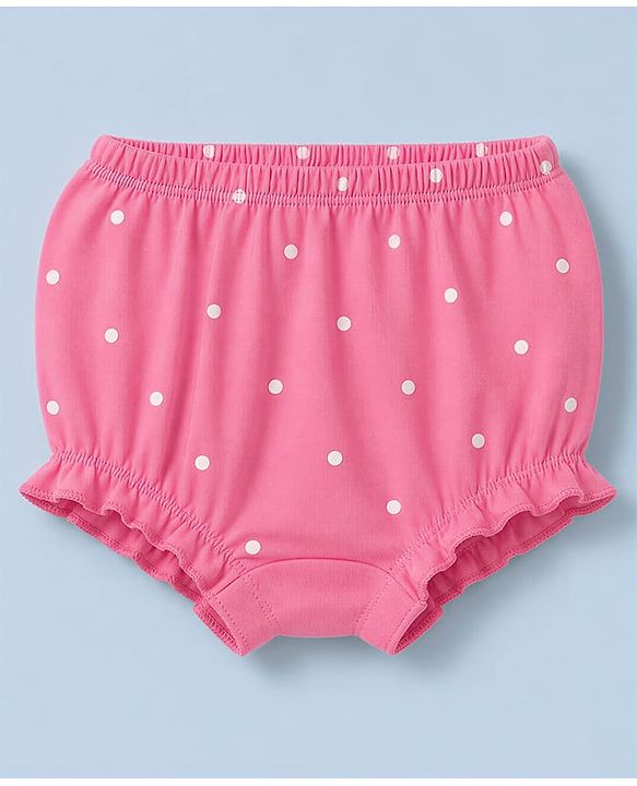 Babyhug 100% Cotton Single Jersey Knit Bloomer With Polka Dot & Floral Print Pack of 3 - Light Pink, Pink & White