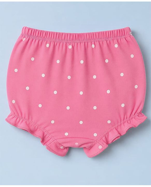 Babyhug 100% Cotton Single Jersey Knit Bloomer With Polka Dot & Floral Print Pack of 3 - Light Pink, Pink & White