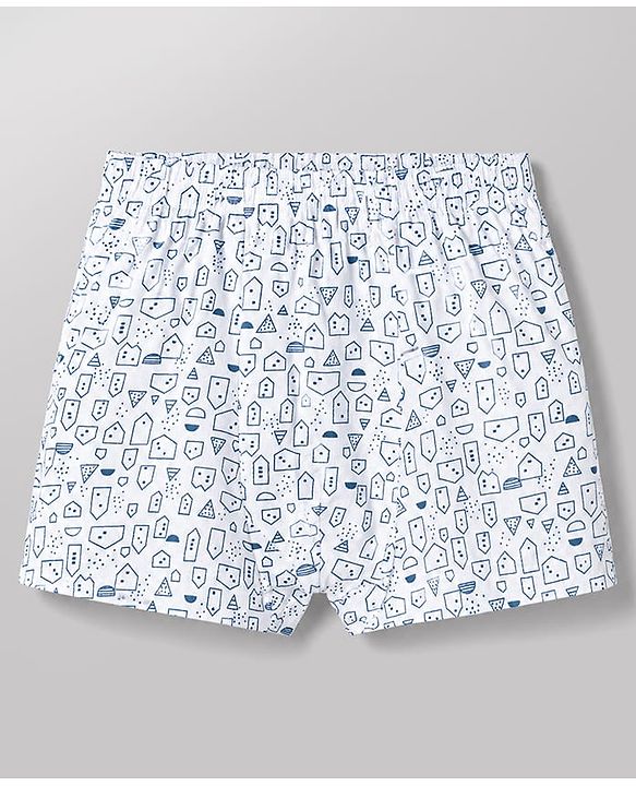Babyhug 100% Cotton Knit Striped & Animal Printed Trunks Pack Of 3 - White & Blue