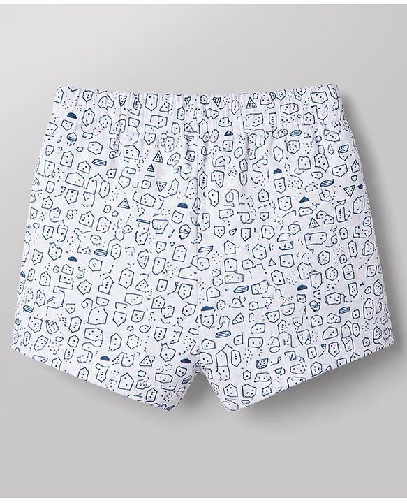 Babyhug 100% Cotton Knit Striped & Animal Printed Trunks Pack Of 3 - White & Blue