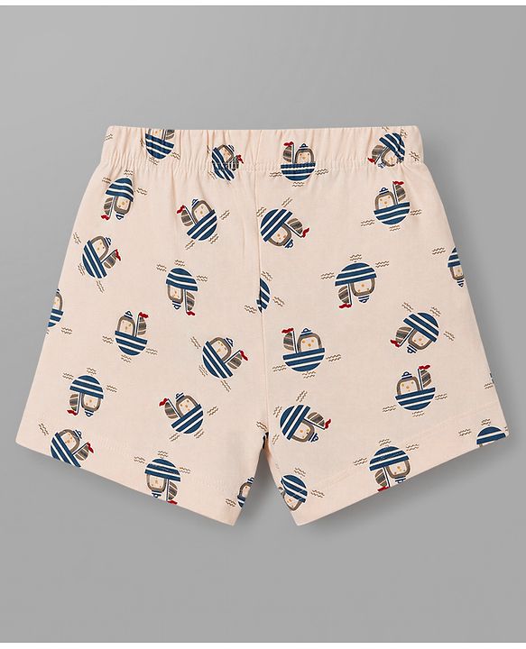 Babyhug 100% Cotton Knit Striped Briefs With Boat Print Pack of 3 - Peach, Orange & Light Blue