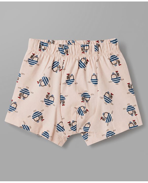 Babyhug 100% Cotton Knit Striped Briefs With Boat Print Pack of 3 - Peach, Orange & Light Blue