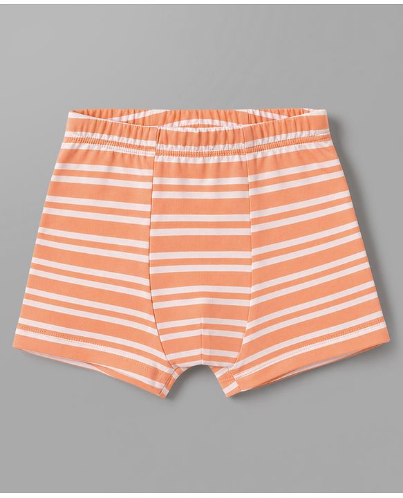 Babyhug 100% Cotton Knit Striped Briefs With Boat Print Pack of 3 - Peach, Orange & Light Blue