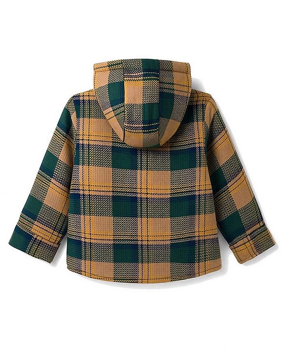 Babyhug Cotton Woven Checked Hoodie With Full Sleeves  - Green