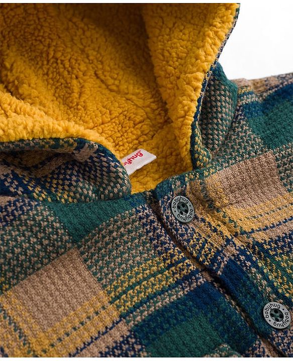 Babyhug Cotton Woven Checked Hoodie With Full Sleeves  - Green