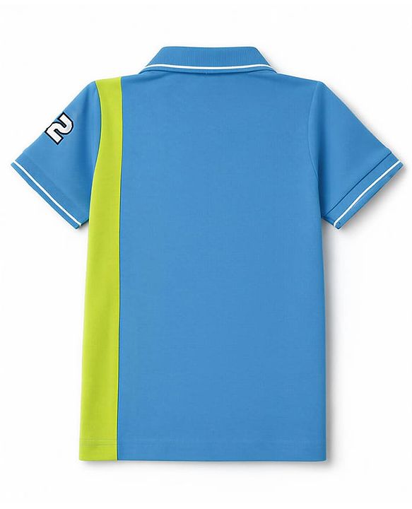Pine Kids Cotton knit  Polo T-Shirt with Half Sleeves and Skateboard Patch  - Blue