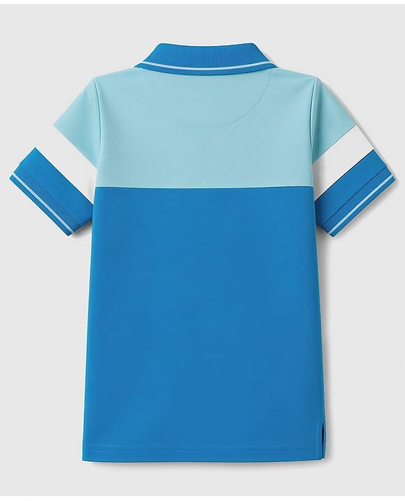 Pine Kids Cotton Knit Half Sleeves Polo T-Shirt With Game On Print - Light Blue