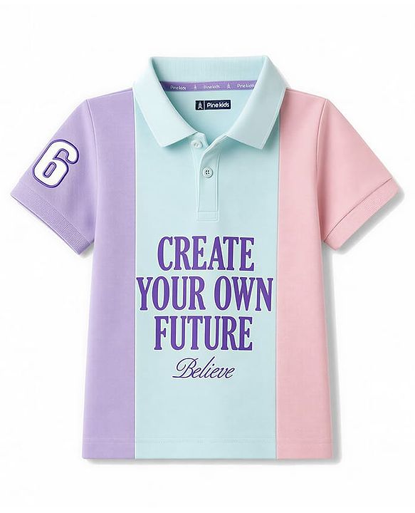 Pine Kids Cotton Knit T-Shirt with Half Sleeves and Create Your Own Future Believe Print for in PInk for 4-5 Years