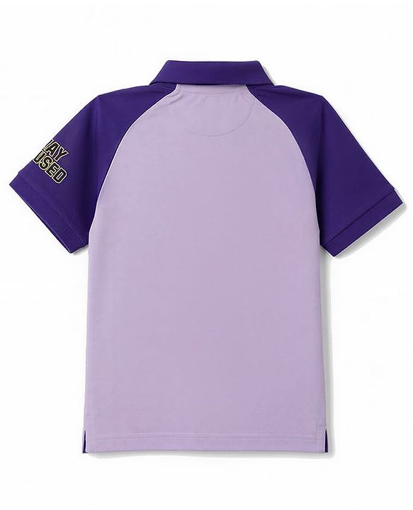 Pine Kids Cotton Knit Half Sleeves Polo T-Shirt With 33 Embroidery &Patch - Lilac