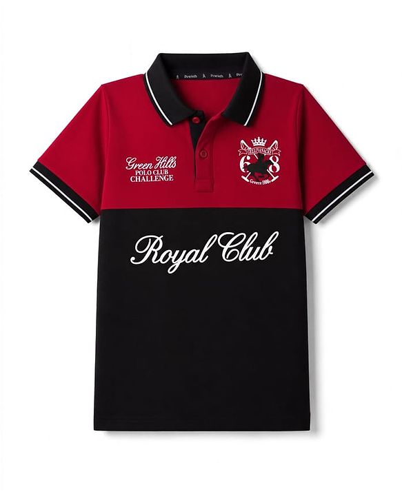 Pine Kids Cotton Knit Half Sleeves Polo T-Shirt with Polo Club Print - Maroon