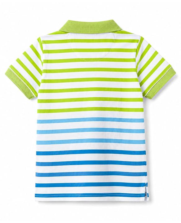 Babyhug 100% Cotton Knit Half Sleeves Striped Polo Neck T Shirt - Light Green