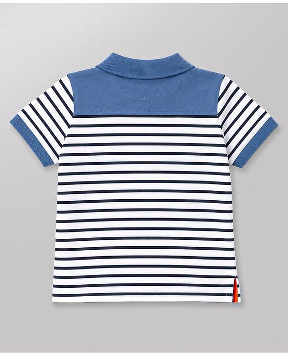 Babyhug 100% Cotton Knit T-Shirts with Half Sleeves and Striped Print in Blue 12-18 Months