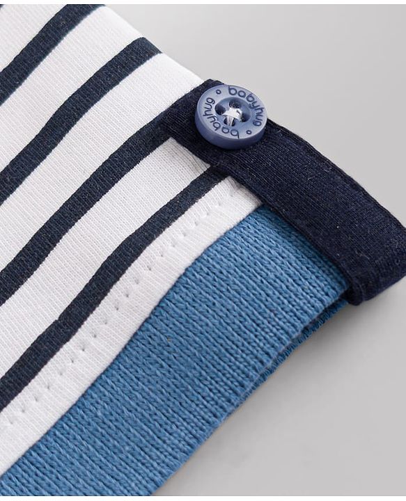 Babyhug 100% Cotton Knit T-Shirts with Half Sleeves and Striped Print in Blue 12-18 Months