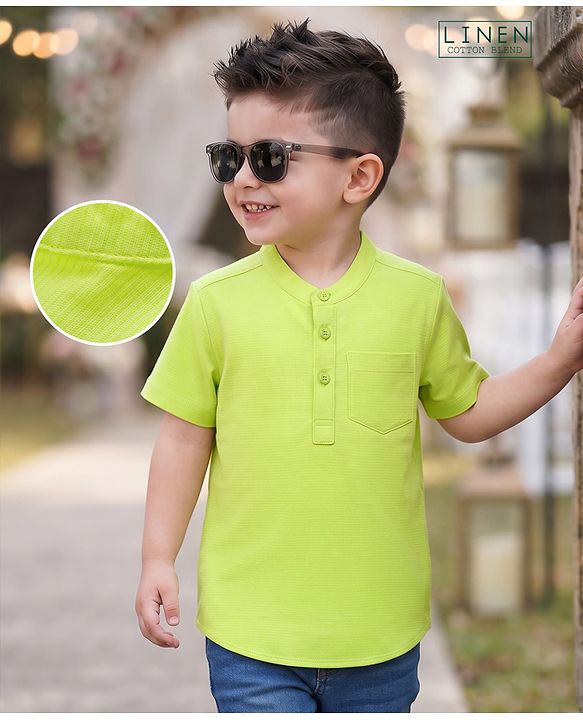 Babyhug Linin Woven Half Sleeves Solid Kurta Shirt - Limegreen