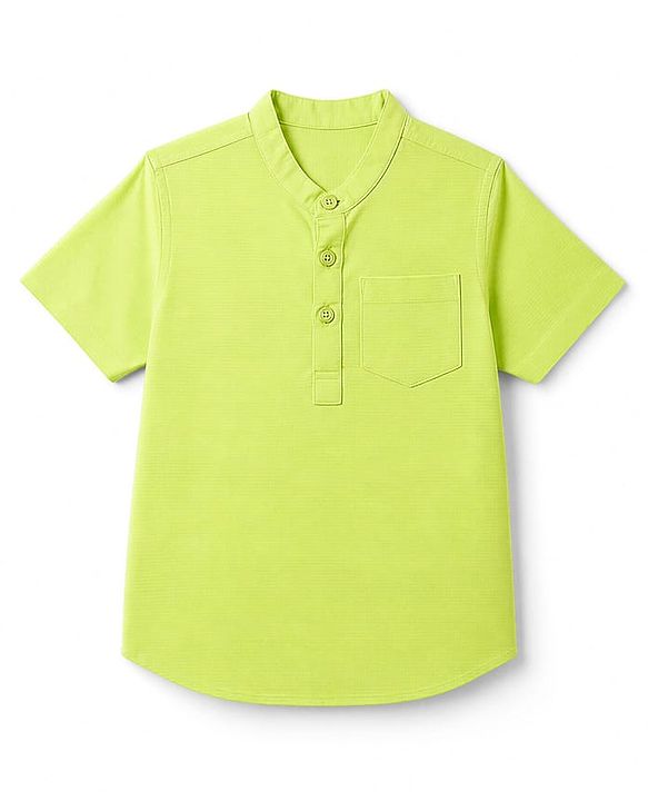 Babyhug Linin Woven Half Sleeves Solid Kurta Shirt - Limegreen