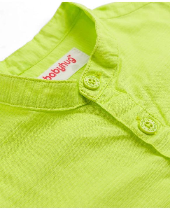 Babyhug Linin Woven Half Sleeves Solid Kurta Shirt - Limegreen